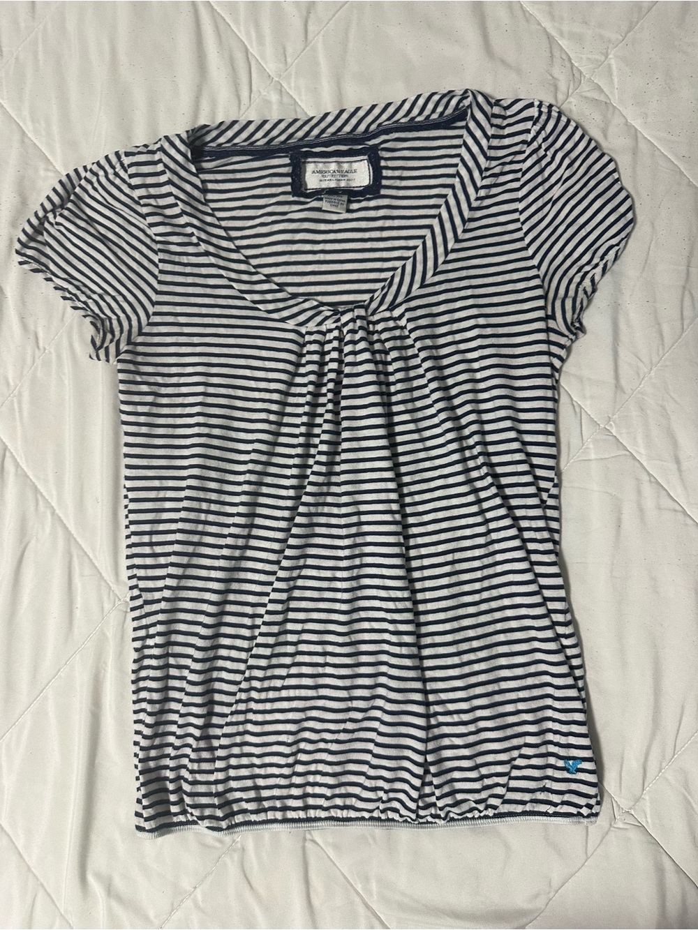 American Eagle Outfitters Navy and White Striped Tee